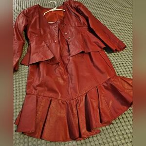 Genuine leather jacket and skirt